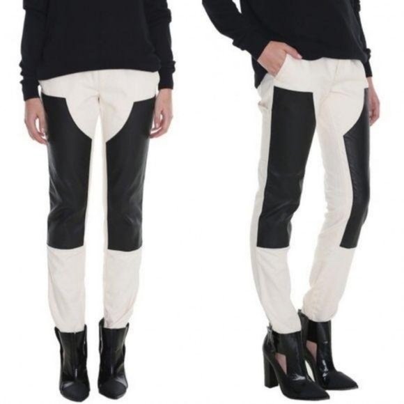 Tibi Leather Carpenter Patch Skinny Jeans Lamb